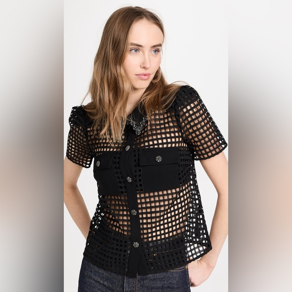 Self Portrait Embellished grid top